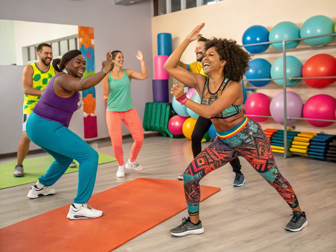 A vibrant image showing a diverse group of women participating in a fun, outdoor group fitness class, emphasizing community and enjoyment of exercise.